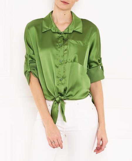 Dámský košilový top s vázáním - zelená -