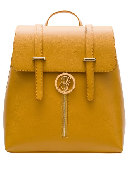 Dámský kožený batoh na patenty ražený - tmavě žlutá -