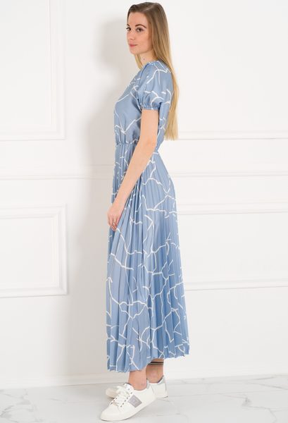 Dámské dlouhé šaty s motivem a plizováním - světle modrá -