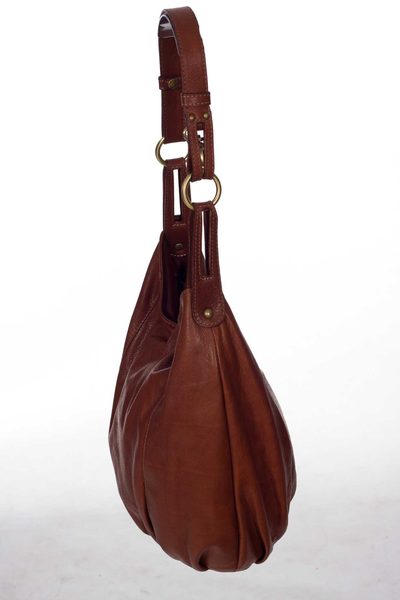 Italská kožená kabelka hnědá s kovovými doplňky
