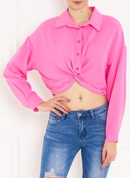 Dámský košilový crop top - fuchsiová -