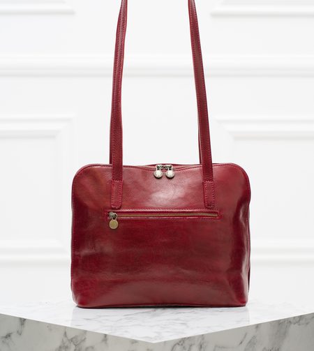 Dámská kožená kabelka s dlouhými poutky - tmavě červená -