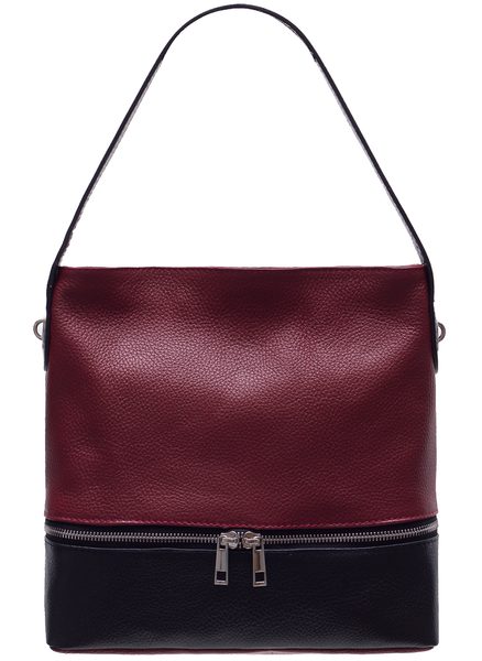Dámská kožená kabelka na rameno s kapsou na zip - červená -