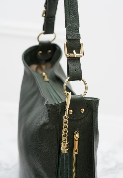 Dámská kožená kabelka přes rameno se zlatým kováním - smaragdová -