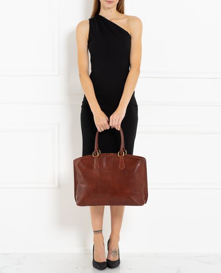Kožená velká kabelka jednoduchá - marrone -