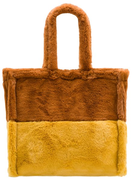 Dámská velká oboustranná kabelka s chlupem hnědo - žlutá -