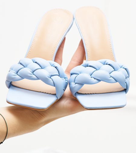 Dámské pletené pantofle na podpatku - světle modrá -