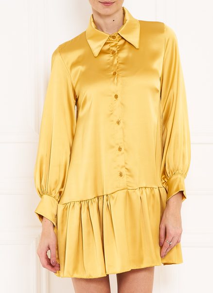 Dámske lesklé šaty s dlhým rukávom - žltá -