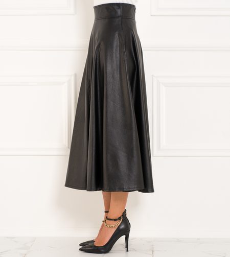 Dámská koženková sukně do pasu - černá -