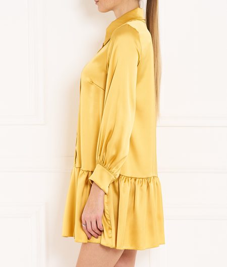 Dámské lesklé šaty s dlouhým rukávem - žlutá -