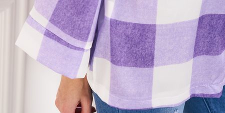 Dámská saténové kimono na zavazování se vzorem kostek - fialová -