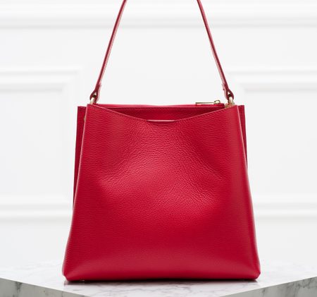 Dámská kožená kabelka se zlatými detaily - červená -