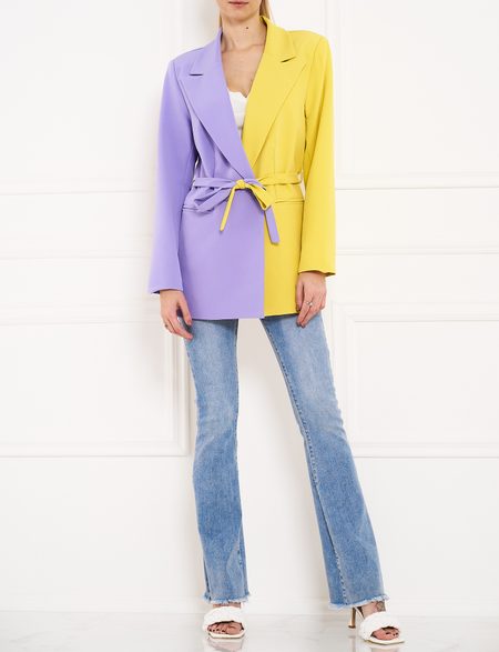 Dámské sako s vázáním fialovo - žlutá -