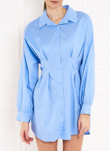 Košilové šaty s dlouhým rukávem - světle modrá -