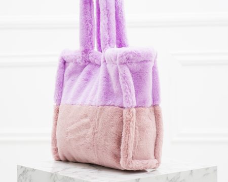 Dámska veľká obojstranná kabelka s chlpom fialovo - ružová -