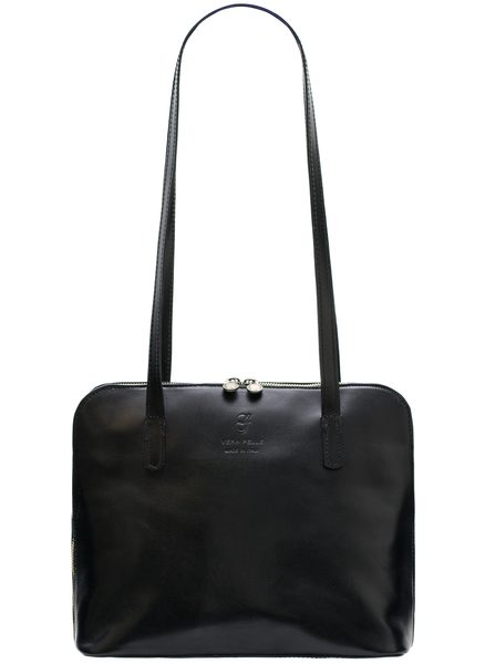 Dámská kožená kabelka s dlouhými poutky - černá -