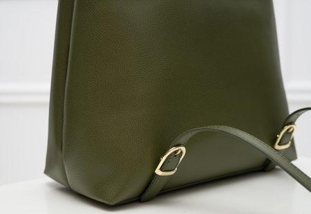 Dámsky kožený batoh na patenty razený - tmavo zelená -