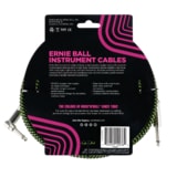 6082 Ernie Ball 18' Braided Straight / Angle Instrument Cable - Black / Green