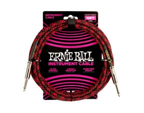 6394 Ernie Ball 10ft Braided Straight Straight Instrument Cable Red Black - nástrojový kabel 3m - 1ks