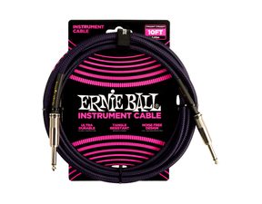 6393 Ernie Ball 10ft Braided Straight Straight Instrument Cable Purple Black - nástrojový kabel 3m - 1ks