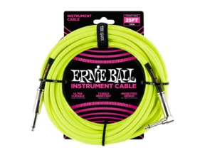 6057 Ernie Ball 25' Instrument Braided Cable - nástrojový kabel rovný / zahnutý jack - 7.62m - neonově žlutá barva