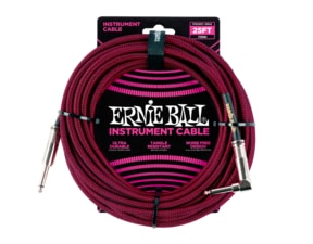 6062 Ernie Ball 25' Instrument Braided Cable - nástrojový kabel rovný / zahnutý jack - 7.62m - červenočerná barva