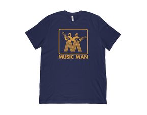 Lifestyle triko se zlatým klasickým logem Ernie Ball MusicMan v podobě kytaristů.