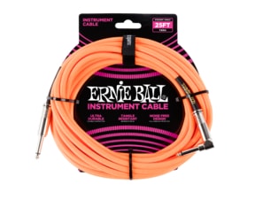 6067 Ernie Ball 25' Instrument Braided Cable - nástrojový kabel rovný / zahnutý jack - 7.62m - neonově oranžová barva
