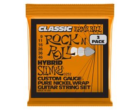 3252 Ernie Ball Hybrid Slinky Classic Rock'n'Roll Pure Nickel 3 Pack /.009 - .046 / - struny na elektrickou kytaru - 3ks