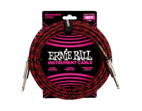 6396 Ernie Ball 18ft Braided Straight Straight Instrument Cable Red Black - nástrojový kabel 5.5m - 1ks