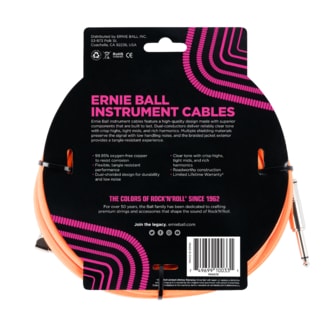 6079 Ernie Ball 10' Braided Straight / Angle Instrument Cable - Neon Orange