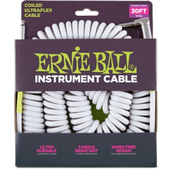 6045 Ernie Ball nástrojový " Coil " kabel 9.14m Rovný / Zahnutý Jack - bílý