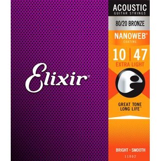 Elixir Acoustic Nanoweb 80/20 Bronze Extra Light  /10 - 47/ - struny na akustickou kytaru