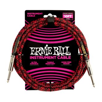6394 Ernie Ball 10ft Braided Straight Straight Instrument Cable Red Black - nástrojový kabel 3m - 1ks
