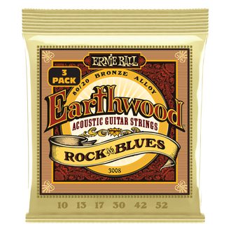 3008 Ernie Ball Earthwood Rock & Blues wPlain G 80/20 Bronze Acoustic Guitar Strings 3 Pack /.010 - .052 / - struny na akustickou kytaru -1ks