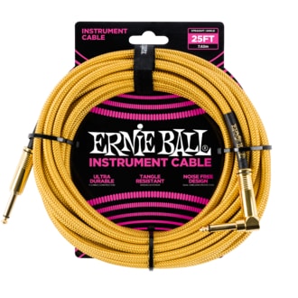 6070 Ernie Ball 25' Instrument Braided Cable - nástrojový kabel rovný / zahnutý pozlacený jack - 7.62m - zlatá barva