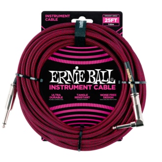 6062 Ernie Ball 25' Instrument Braided Cable - nástrojový kabel rovný / zahnutý jack - 7.62m - červenočerná barva