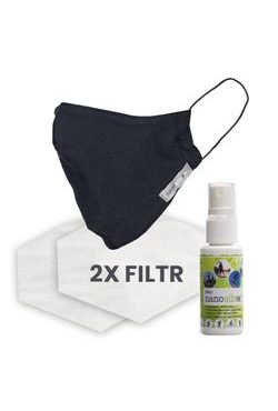 černá Sada rouška Classic (včetně 2ks filtrů) + antibakteriální sprej 100ml