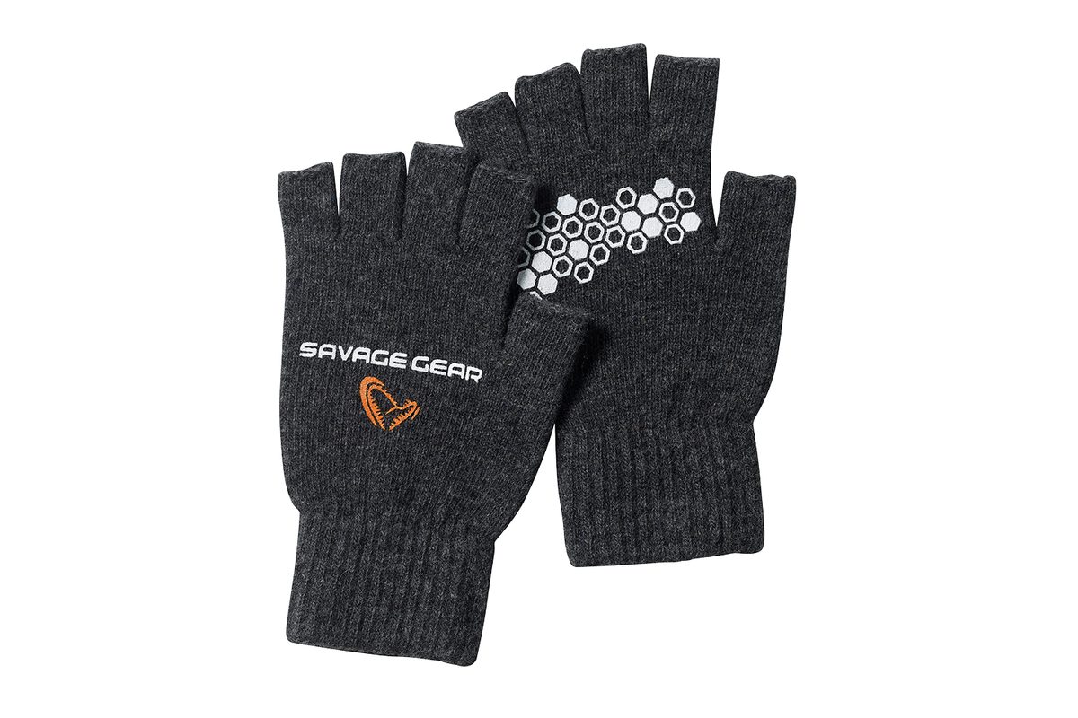 Savage Gear Rukavice Knitted Half Finger Glove Dark Grey Melange