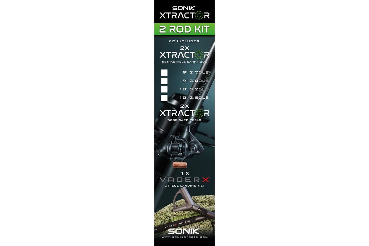 Sonik Pruty s navijáky a podběrákem Xtractor 2 Rod Carp Kit 9' 2,7m 3lb