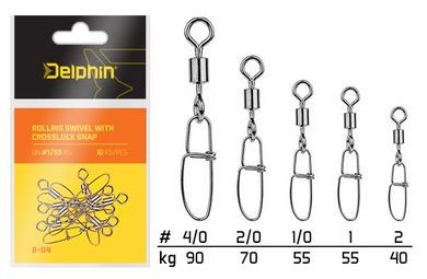 Delphin Karabinka s obratlíkem Rolling Swivel with Crosslock Snap B-04 10ks