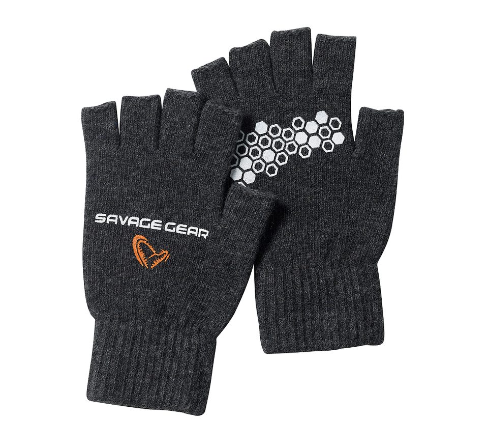 Savage Gear Rukavice Knitted Half Finger Glove Dark Grey Melange