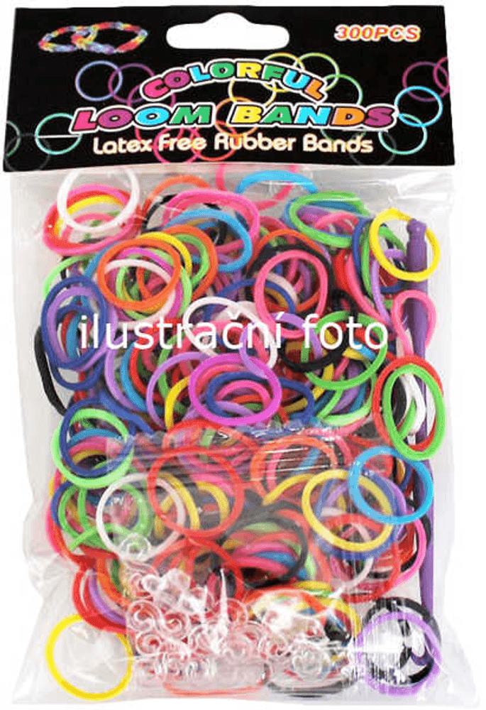 UDĚLEJ SI NÁRAMEK Gumičky LOOM BANDS 300 ks a doplňky Set v sáčku Mix