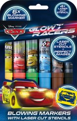 JIRI MODELS Fixy foukací 6ks Auta (Cars) set se 4 šablonami