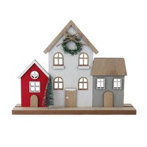 Dekorace dřevěná vesnička D7186 - 24×5×18 cm