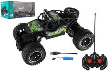 RC Auto off-road zelený na vysílačku 27MHz kouřící na baterie Světlo