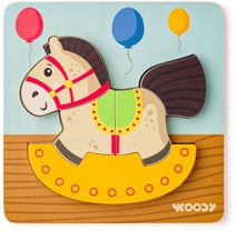 WOODY DŘEVO Baby vkládací puzzle koník skládačka 5 dílků na desce