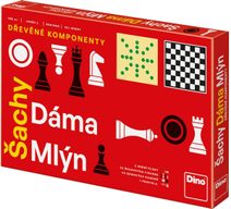 DINO DŘEVO Hra Šachy, Dáma, Mlýn 3v1