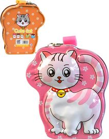 Pokladnička dětská kočička 13x11x6cm set se zámkem a 2 klíčky různé barvy kov