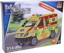 MALÝ MECHANIK Auto ambulance 314 dílků kovová STAVEBNICE typu Merkur
